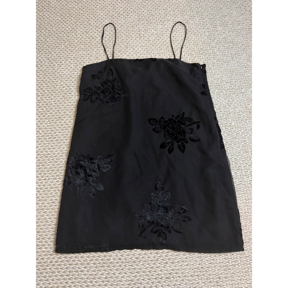 Black Velvet Rose Burnout Mini slip dress grunge wimsigoth dainty whimsical M